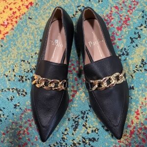 Paolo Black Leather Women's Shoes with Gold Chain